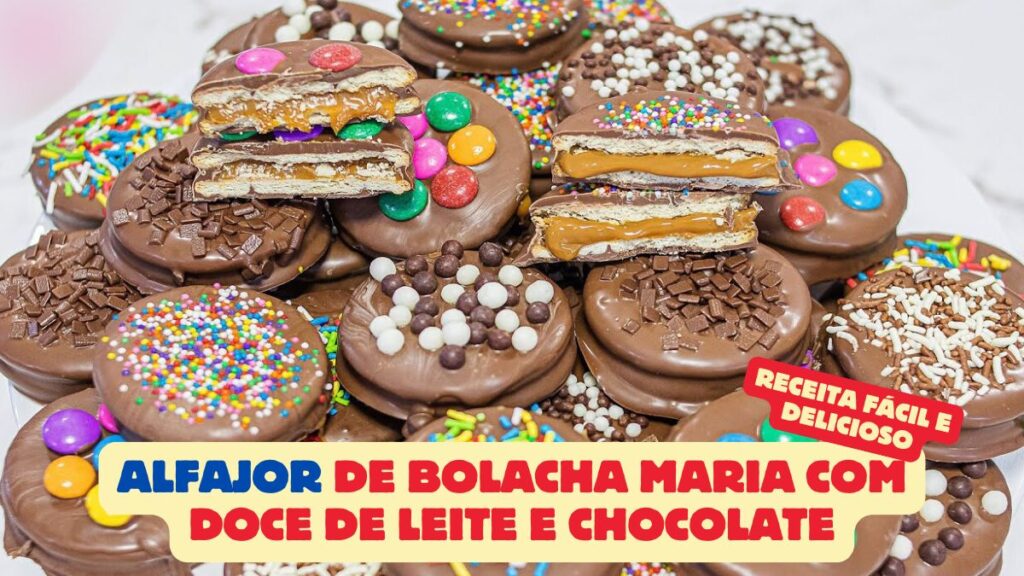 Alfajor de Bolacha Maria com Doce de Leite e Chocolate